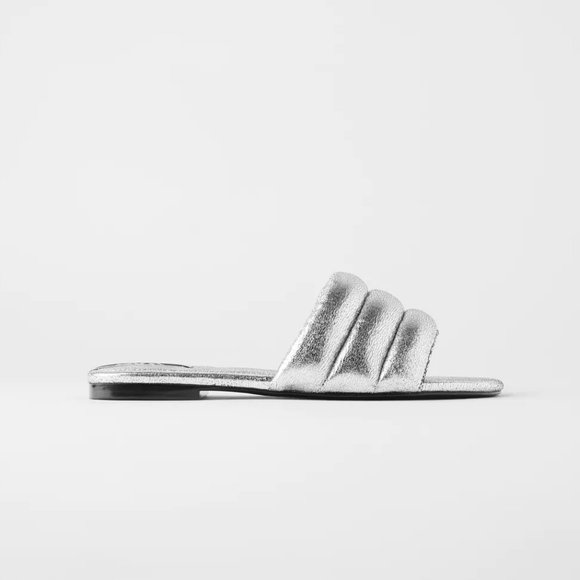 Zara Shoes Nwt Zara Size Silver Quilted Slides Poshmark